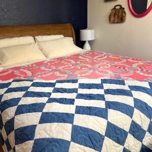 Blue and White Checkered Quilt